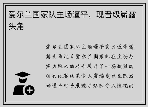 爱尔兰国家队主场逼平，现晋级崭露头角