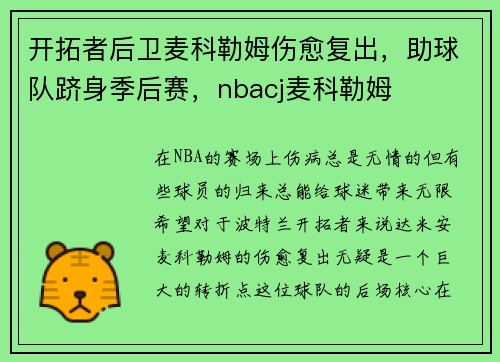 开拓者后卫麦科勒姆伤愈复出，助球队跻身季后赛，nbacj麦科勒姆