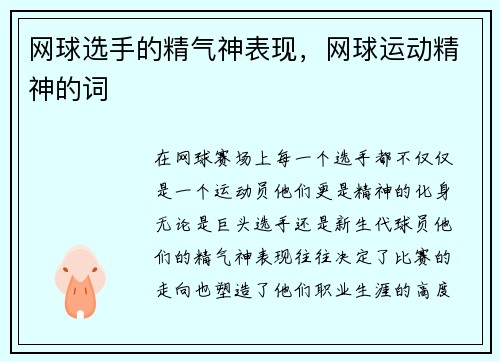 网球选手的精气神表现，网球运动精神的词