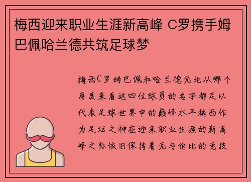 梅西迎来职业生涯新高峰 C罗携手姆巴佩哈兰德共筑足球梦